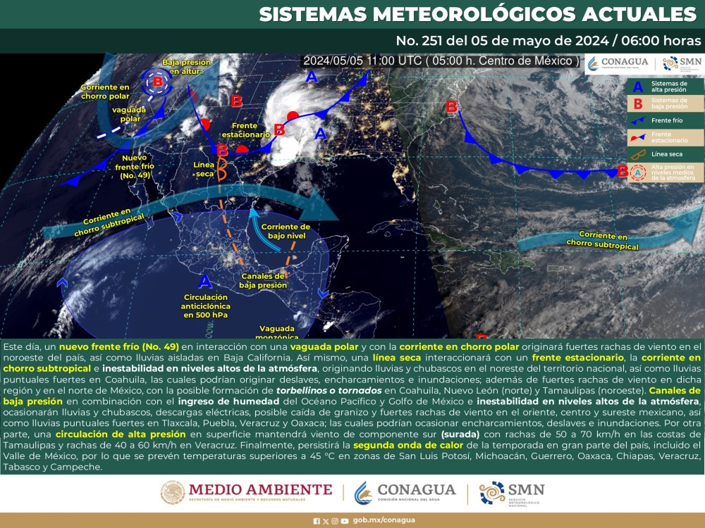 SMN prevé lluvias en el noreste, oriente y sureste del país